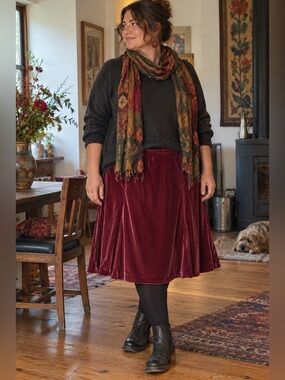 Quacker Factory Womens Skirt Sz 2X Woodrose Crushed Velvet Holiday Whimsigoth